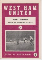 Official Football Programme WEST HAM UNITED - FIRST VIENNA Friendly Match 1962 VERY RARE - Habillement, Souvenirs & Autres