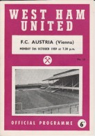 Official Football Programme WEST HAM UNITED - F. C. AUSTRIA VIENNA Friendly Match 1959 VERY RARE - Habillement, Souvenirs & Autres
