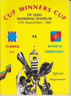 Official Football Programme ZURRIEQ Malta - BAYER UERDINGEN European Cup Winners Cup 1985 1st Round VERY RARE - Habillement, Souvenirs & Autres