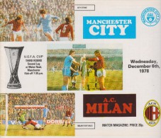 Official Football Programme MANCHESTER CITY - MILAN European UEFA Cup 1978 3rd Round RARE - Bekleidung, Souvenirs Und Sonstige