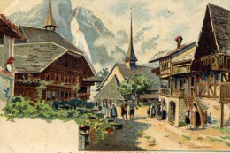 75 - PARIS - Exposition 1900 - Village Suisse - Une Rue (animée) - Illustrateur Trinquier-Trianon - Couleur - Trin