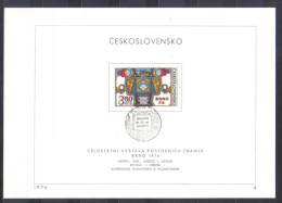 Czechoslovakia  FIRST DAY SHEET Mi 2184 Stamp Exhibition Brno 1974 - Cartas & Documentos