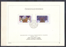 Czechoslovakia  FIRST DAY SHEET Mi 2209-2210 Stamp Exhibition Brno 1974 - Briefe U. Dokumente