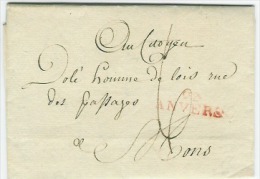 93 ANVERS 22 SEPT 1797 Naar MONS  Port 6 - 1794-1814 (Période Française)