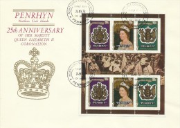 Penrhyn 1978 Coronation 25th Anniversary Sheetlet FDC - Penrhyn