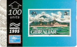 Nº39 TARJETA DE GIBRALTAR DE UN SELLO CON UN BARCO FLL SAVORGNAN DE BRAZZA (STAMP-SHIP) - Gibilterra