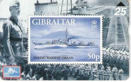 Nº 57 TARJETA DE GIBRALTAR DE UN SELLO CON UN BARCO  ORP ORKAM  (STAMP-SHIP)    NUEVO-MINT - Gibraltar