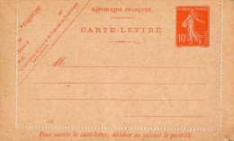 TB 191 - Entier Postal Type Semeuse - Carte Lettre Neuve - Kaartbrieven