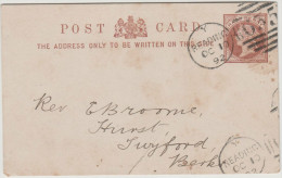 GB - Regno Unito - GREAT BRITAIN - 1892 - Post Card - Entier Postal - Postal Stationary - Viaggiata Da Reading - Interi Postali