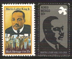 Martin Luther King México 1968 / 1979 USA 2 Stamps MNH Peace Nobel Prize,  Human Rights Leader, Famous People Of  USA - Martin Luther King