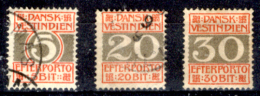 Antille-Danesi-F027 - 1905 - Y&T: Taxe N.5, 6, 7, (+/o) - - Deens West-Indië