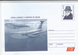 9- WHALES, WHALES HUNTING ILLUSTATED HISTORY, COVER STATIONERY, ENTIER POSTAL, 2003, ROMANIA - Whales