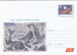 11- WHALES, WHALES HUNTING ILLUSTATED HISTORY, COVER STATIONERY, ENTIER POSTAL, 2004, ROMANIA - Wale
