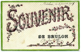 72 - SOUVENIR De BRULON - Carte Avec Brillants - Brulon