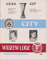 Official Football Programme MANCHESTER CITY - WIDZEW LODZ UEFA CUP 1977 1st Round - Uniformes Recordatorios & Misc