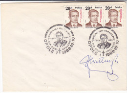 1989 POLAND Stamps SIGNED COVER EVENT Pmk Edmund OSMARCZYK MEMORIUM  Multi Korfantry Stamps - Covers & Documents