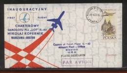 POLAND 1972 FIRST FLIGHT COVER PLL LOT WARSAW TO BOSTON USA AIRPLANE AIRCRAFT NICHOLAS COPERNICUS PLANE - Aviones