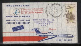 POLAND 1972 FIRST FLIGHT COVER PLL LOT WARSAW TO CHICAGO USA AIRPLANE AIRCRAFT NICHOLAS COPERNICUS PLANE - Aviones