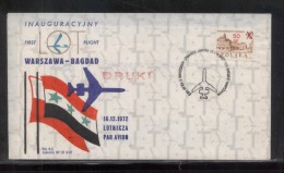 POLAND 1972 FIRST FLIGHT COVER PLL LOT WARSAW TO BAGHDAD IRAQ AIRPLANE AIRCRAFT PLANE - Aviones