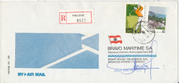 Greece Registered Air Mail Cover Sent To Denmark Piraieus 7-3-1980 Topic Stamp GOLF - Storia Postale