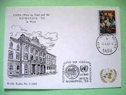 United Nations Vienna 1993 Special Cancel NUMIPHIL On Postcard - Aging With Dignity - Garden - Music Instruments Cancel - Covers & Documents