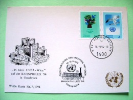 United Nations Vienna 1994 Special Cancel BAHNPHILEX On Postcard - Birds - Train Cancel - Lettres & Documents