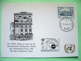 United Nations Vienna 1996 Special Fence Olympics Cancel ESSEN On Postcard - U.N. 50 Anniv. - Brieven En Documenten