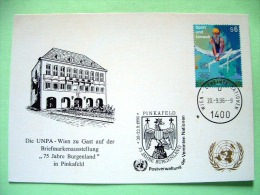 United Nations Vienna 1996 Special Eagle Cancel PINKAFELD On Postcard - Health Sport Olympics Gymnastics - Brieven En Documenten