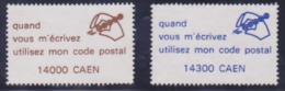 Vignettes X 2 - Code Postal : Caen : 14000 - 14300 - Couleurs Différentes - Zipcode