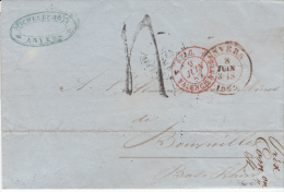 BELGIUM USED COVER NON AFFRANCHIE 08/06/1857 ANVERS VERS BRUXWILLER BELG.-VALENCIENNES PARIS A STRASBOURG - 1830-1849 (Belgique Indépendante)