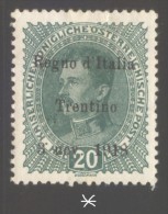 ITALIA - ITALY - TRENTINO ALTO ADIGE - SOPRASTAMPATO AUSTRIA - 20 H  VERDE CHIARO - 1918 - Trentin