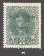 ITALIA - ITALY - TRENTINO ALTO ADIGE - SOPRASTAMPATO AUSTRIA - 20 H  VERDE CHIARO - 1918 - Trentino