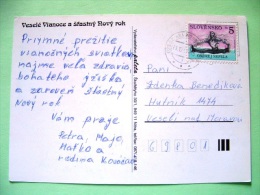 Slovakia 1997 Postcard "snowman Crow Squirrel Rabbit" Sent Locally - Gymnastics - Brieven En Documenten