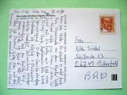 Slovakia 1993 Postcard "Piestany Church Statue" Sent Locally - Bella Music Composer - Cartas & Documentos