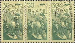 BRAZIL - STRIP OF THREE 150th ANNIVERSARY OF BRAZILIAN INDEPENDENCE, EUDARDO DE SÁ (3x 30c) 1972  - USED - Used Stamps