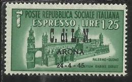 ITALY ITALIA 1945 CLN ARONA MONUMENTS DESTROYED OVERPRINTED ESPRESSO LIRE 1,25 MNH - Comité De Libération Nationale (CLN)