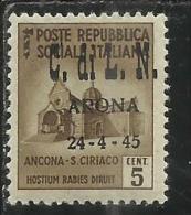 ITALY ITALIA 1945 CLN ARONA MONUMENTS DESTROYED OVERPRINTED MONUMENTI DISTRUTTI SOPRASTAMPATO 5 CENT MNH - Centraal Comité Van Het Nationaal Verzet (CLN)