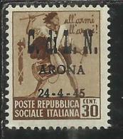 ITALY ITALIA 1945 CLN ARONA TAMBURINI ITALY OVERPRINTED SOPRASTAMPATO D'ITALIA CENT. 30 MNH - National Liberation Committee (CLN)