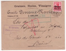 L. (Vinaigres DEVAUX Arlon) Affr. Occ 10c Càpt ARLON + Censure Pour Brussel. - Autres & Non Classés