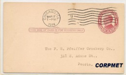 US - VF 1914 From STADLER PHOTOGRAPHING CO. Sent From CHICAGO To PEORIA - McKinley 1c Red POSTAL STATIONERY - 1901-20