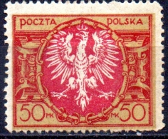 POLAND 1921 Eagle - 50m. - Red And Buff  MH - Unused Stamps