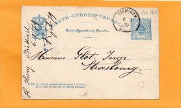 Diekirch Luxembourg 1879 Card Mailed To Strasbourg - Stamped Stationery