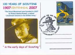 324- SCOUTS, SCUTISME, ROBERT BADEN POWELL, SPECIAL POSTCARD, 2007, ROMANIA - Covers & Documents
