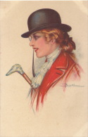 FEMMES - FRAU - LADY - Jolie Carte Fantaisie Portrait Femme Avec Monocle Et Chapeau Signée ADOLFO BUSI - Busi, Adolfo