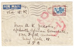 O.A.T. Zensur Luftpostbrief  8.8.45 Durban Nach New-York USA - Poste Aérienne