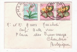 Envel. Carte De Visite Affr. Fleurs 50c + 3F X2 De MANONO/1958 Pour La Belgique - Cartas & Documentos