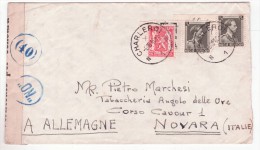 L. Affr. N°423 + PU Léopold III De CHARLEROI/1940 Pour L´Italie + Cachet Et Bande De Censure Italiens. - Guerre 40-45 (Lettres & Documents)
