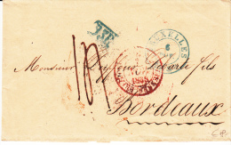 BELGIUM USED COVER 06/11/1838 BRUXELLES VERS BORDEAUX CACHET ROUGE BELGIQUE VALENCIENNES GRIFFE B3R EN BLEU - 1830-1849 (Belgique Indépendante)