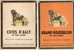 ETIQUETTES  Grand Roussillon/Cotes D'Agly  ANNEES 1960  (lot De 2) - Languedoc-Roussillon