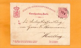 Luxembourg 1878 Card Mailed To Heidelberg - Entiers Postaux